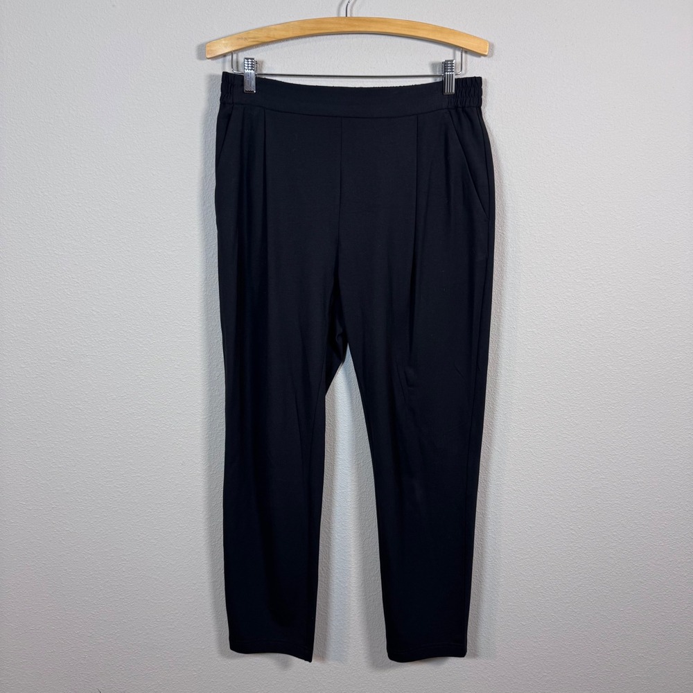 AllSaints Aleida Jersey Trousers Black Pleated Tapered Pants Workwear US 6 UK 10